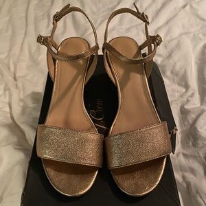 JCrew Gold Metallic Block Heel Sandal